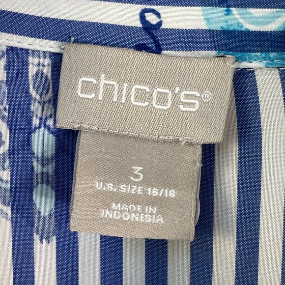 Chicos Womens XL Button Up Striped Blouse Long Dolman Sleeve Tunic Top Shirt - Picture 4 of 12